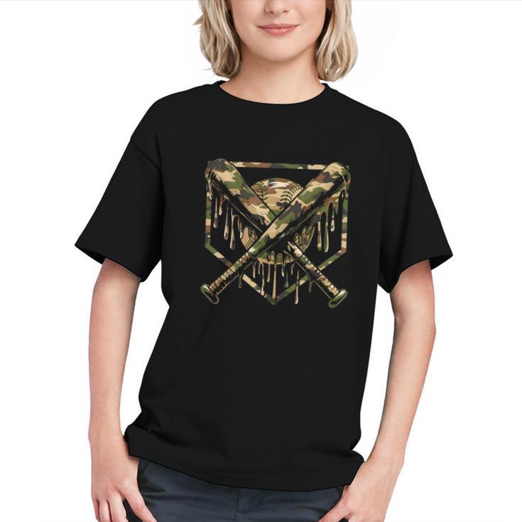 Baseball Drip Ice Cream Camo Home Plate Bats Sports Game Day Graphic Youth