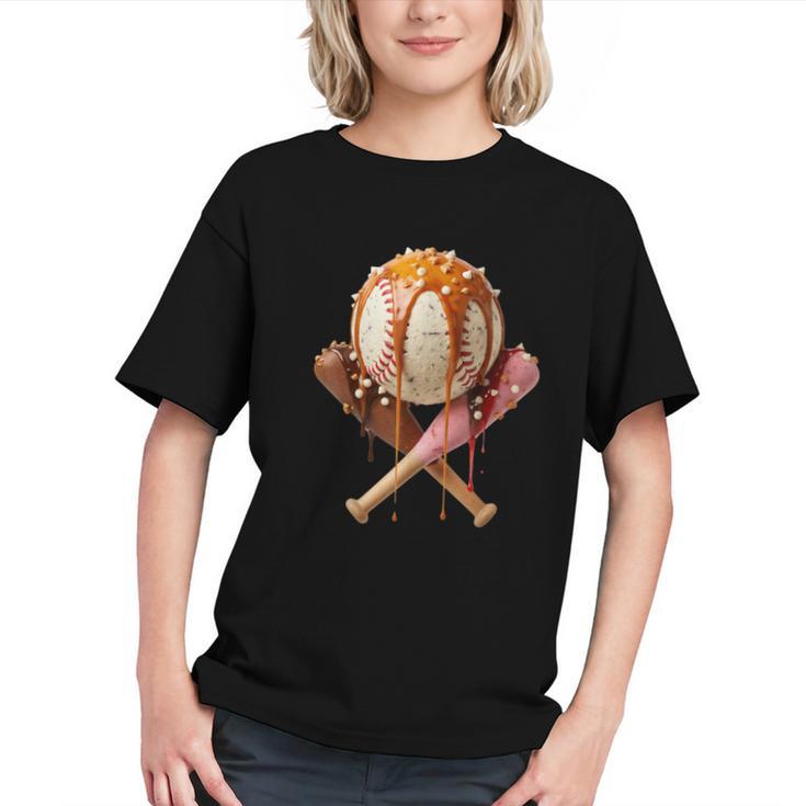 Baseball Ice Cream Drip Style Melting Ice Cream Youth Teen Graphic Youth