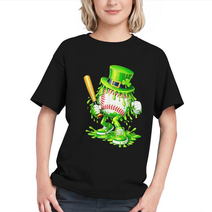 Baseball Player Ice Cream Drip Shamrocks St Patrick's Day Graphic Youth