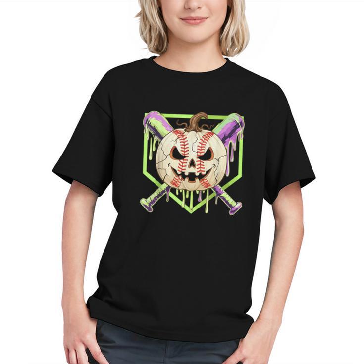 Baseball Pumpkin Halloween Baseball Drip Spooky Halloween Graphic Youth