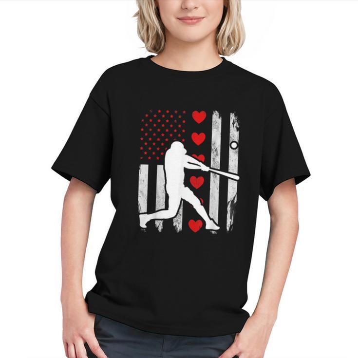 Baseball Silhouette Heart USA Flag Hearts American Boys Kids Graphic Youth