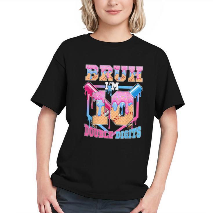Boys 10 Double Digits 10th Birthday Ice Cream Baseball Drip Graphic Youth