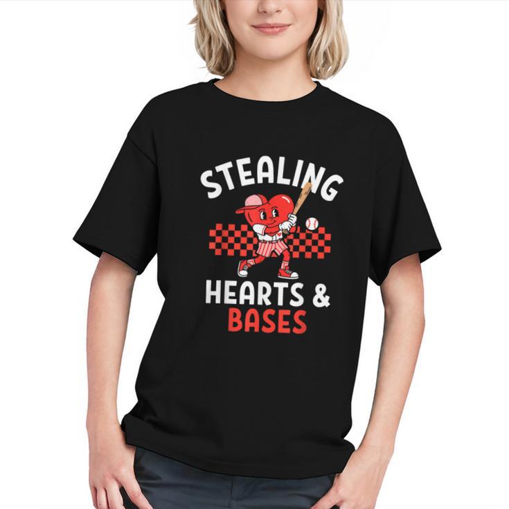 Boys Baseball Valentines Day Stealing Hearts Valentine Kids Graphic Youth