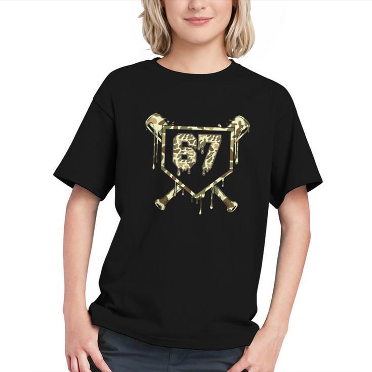Camo Baseball Ice Cream Drip Number 67 Player 67th Birthday Graphic Youth