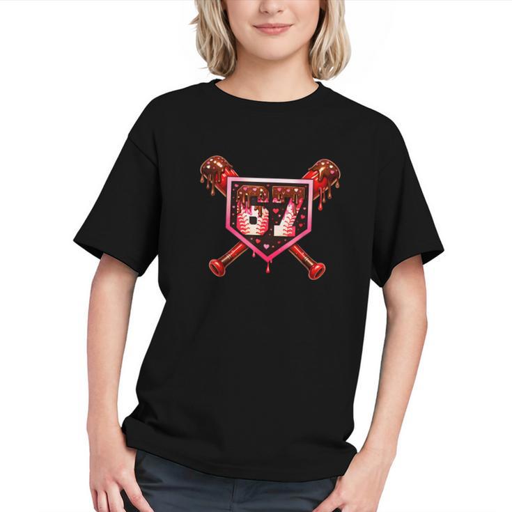 Chocolate 67 Drip Baseball Valentine Love Sports Graphic Youth