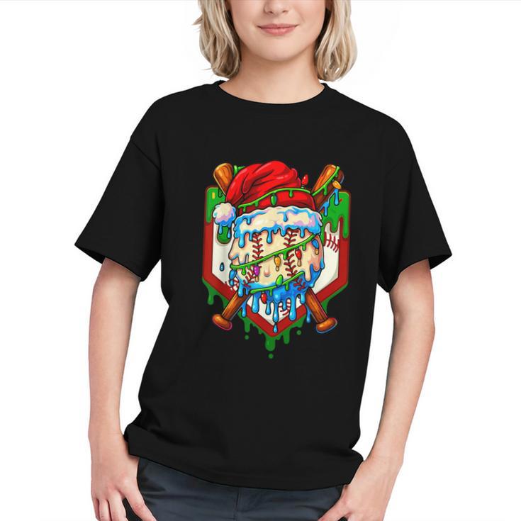 Christmas Baseball Ice Cream Drip Santa Baseball Player Kids Graphic Youth