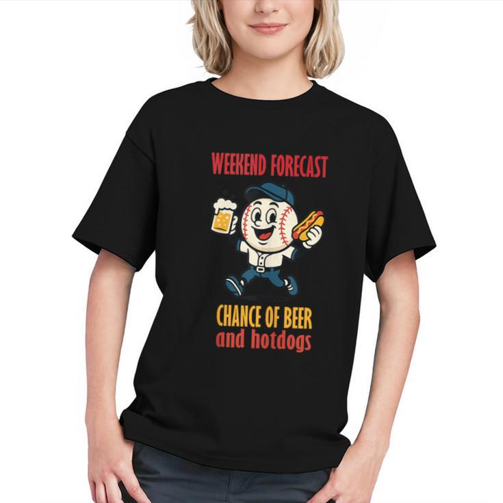 Cute Baseball Fan Weekend Forecast Change Of Beer And Hotdog Graphic Youth