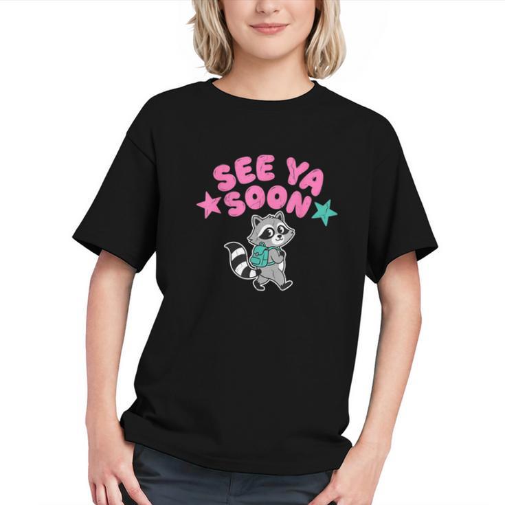Cute Raccoon Chasing Summer Away Back to School Youth T-shirt