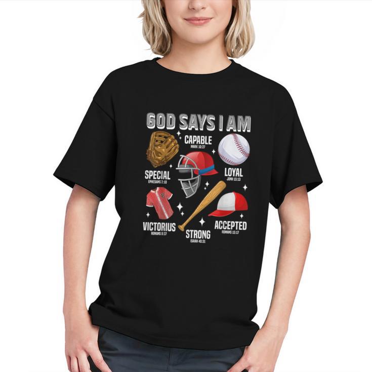 God Says I Am Baseball Player Catcher Pitcher Boys Men Graphic Youth