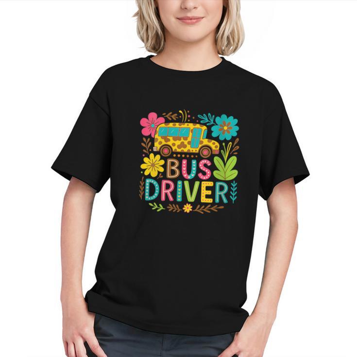 Groovy Boho Leopard Bus Driver Back to School Youth T-Shirt
