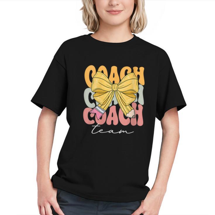 Groovy Coach Team Coquette Bow Back to School Youth T-Shirt