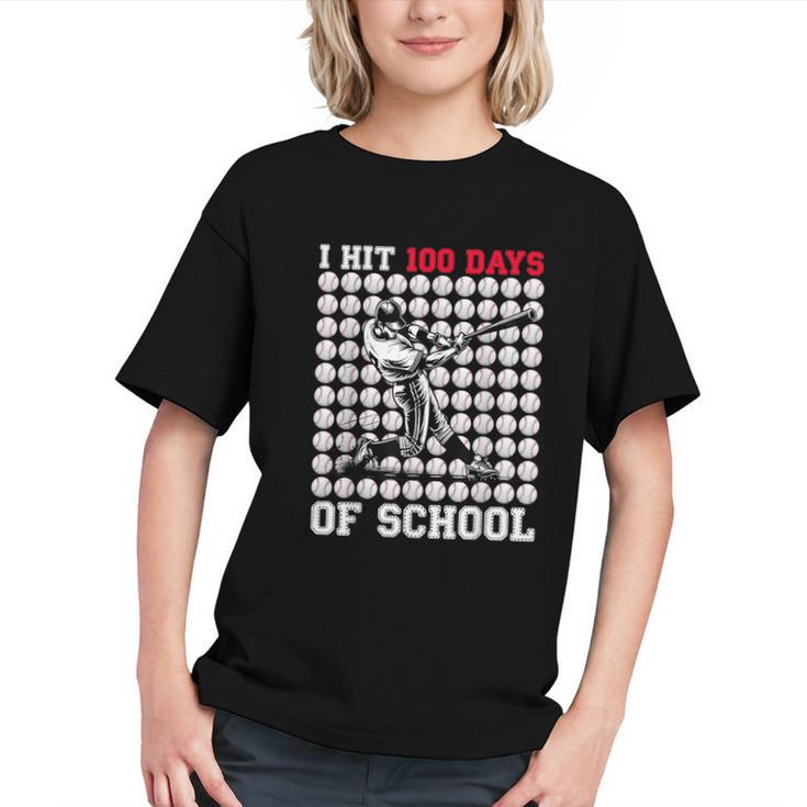I Hit 100 Days Of School Baseball 100th Day Boys Kids Graphic Youth