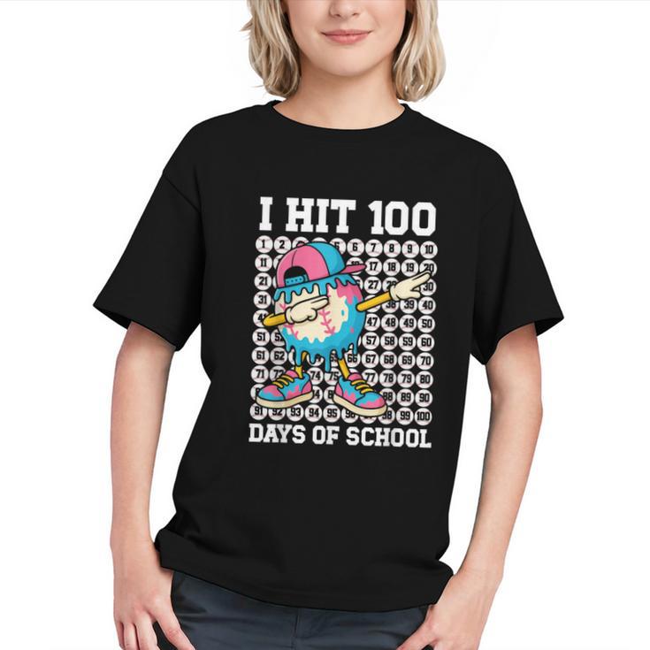 I Hit 100 Days Of School Baseball Ice Cream Drip Boys Girls Graphic Youth
