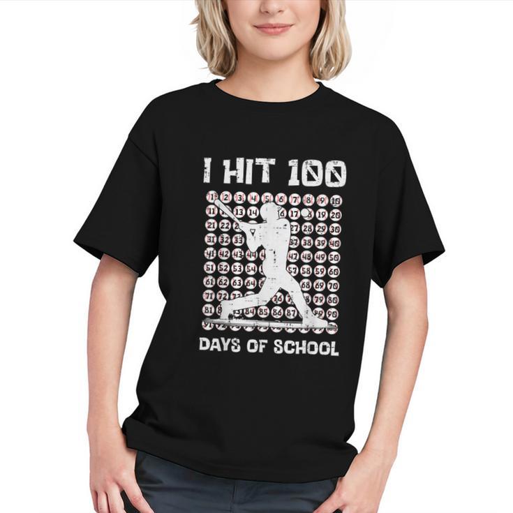 I Hit 100 Days Of School Baseball Player 100th Day Boys Kids Graphic Youth