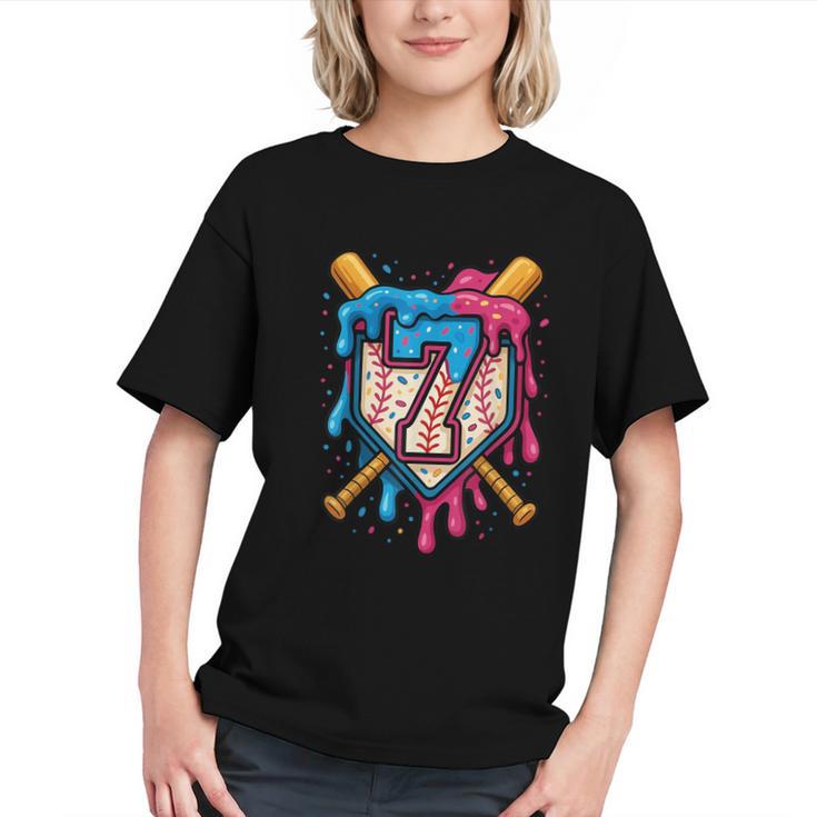 HUGvyn 7th Birthday Baseball Ice Cream Drip Number 7 Kid Boy Graphic Youth
