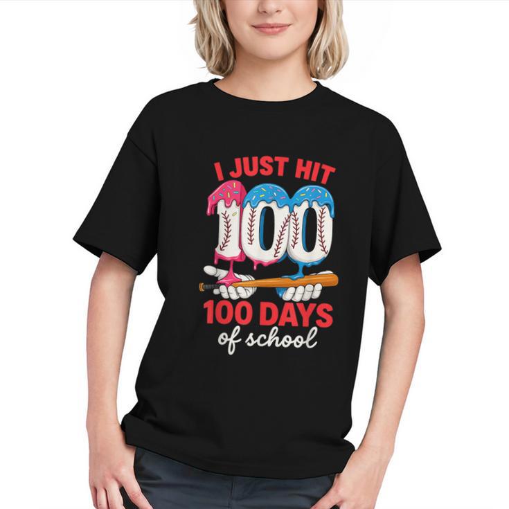 HUGvyn I Just Hit 100 Days Of School Baseball Ice Cream Boys Graphic Youth