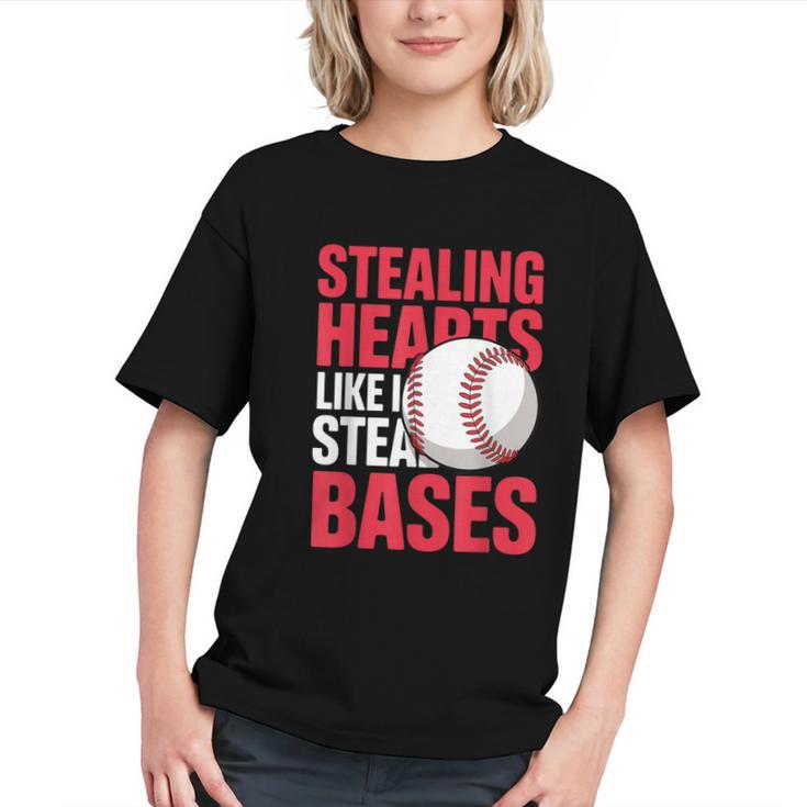 Kids Stealing Hearts Like I Steal Bases Cute Baseball Boys Graphic Youth