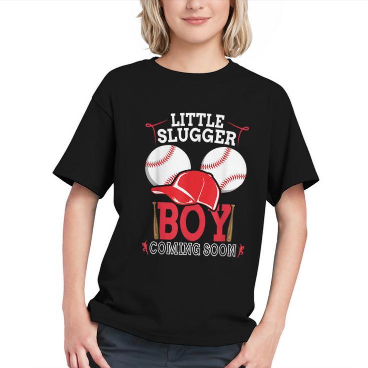 Little Slugger Boy Coming Soon Baby Announcement Baseball Graphic Youth