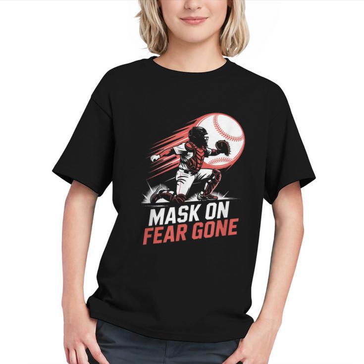 Mask On Fear Gone Baseball Catcher Softball Graphic Youth