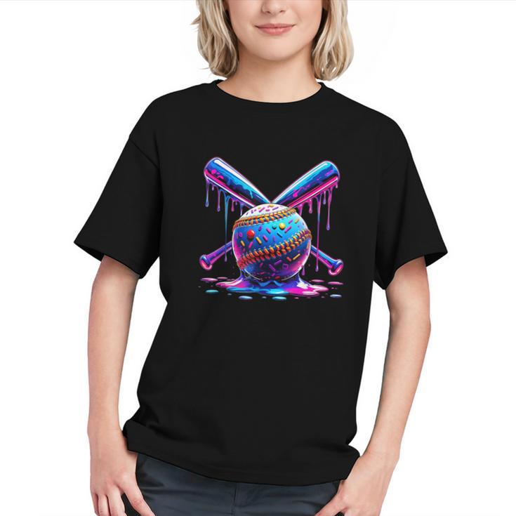 Neon Dripping Baseball And Bats Colorful Sports Art Graphic Youth