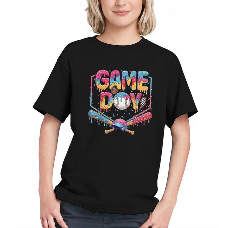 Retro Game Day Baseball Ice Cream Drip For Men Boy Kids Graphic Youth
