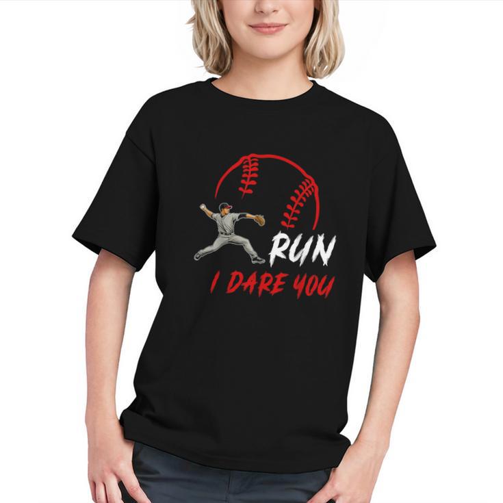 Run Steal I Dare You Humor Baseball Catcher Vintage Graphic Youth