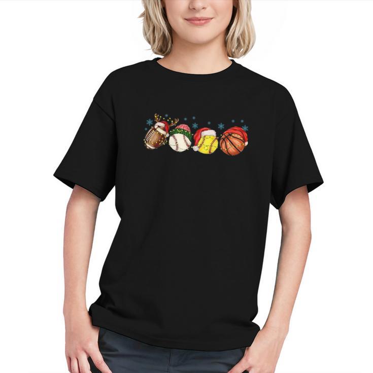 Santa Sports Boys Xmas Baseball Football Softball Basketball Graphic Youth