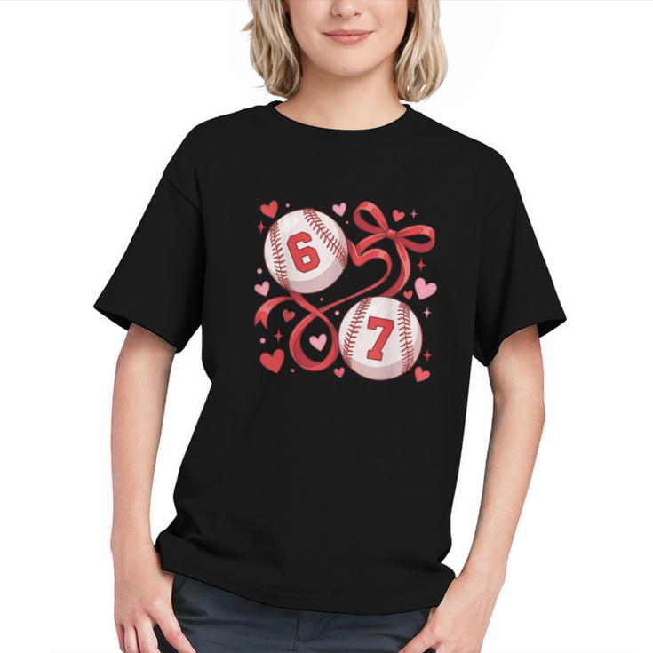 Six Seven Baseball Lover Sports Red Heart Bow Valentine Girl Graphic Youth