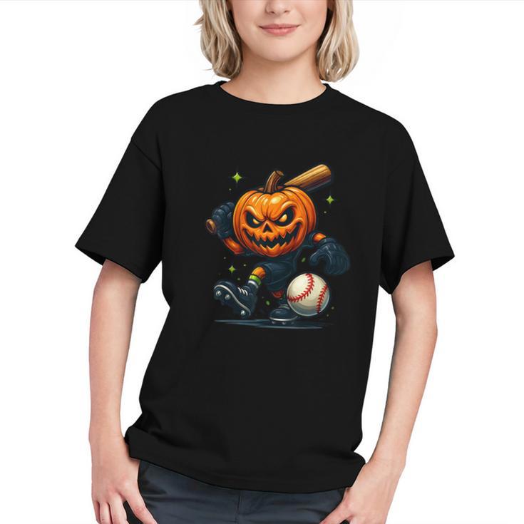 Spooky Halloween Scary Pumpkin Baseball Player Witchy Vibes Graphic Youth