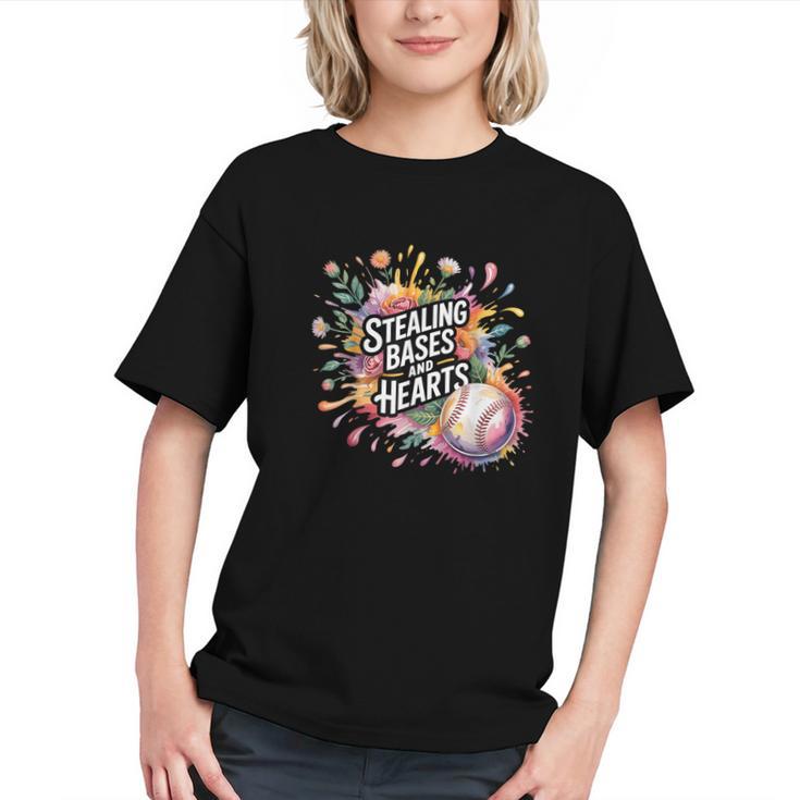 Stealing Bases And Hearts Baseball Puns Sports Graphic Youth