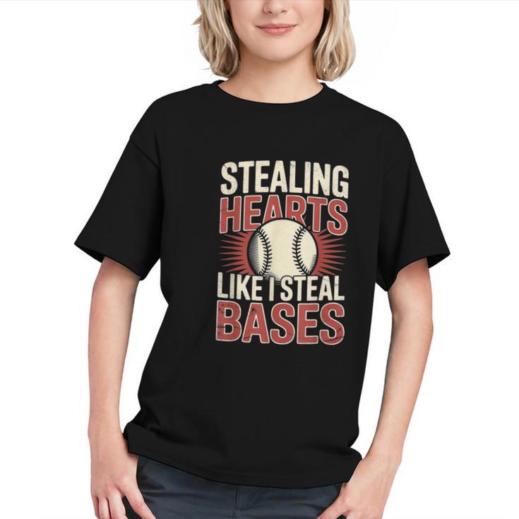 Stealing Hearts Like I Steal Bases Baseball Valentine Retro Graphic Youth