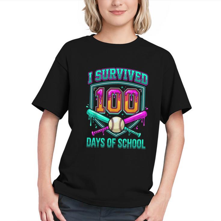 I Survived 100 Days Of School Baseball Drip Graphic Youth