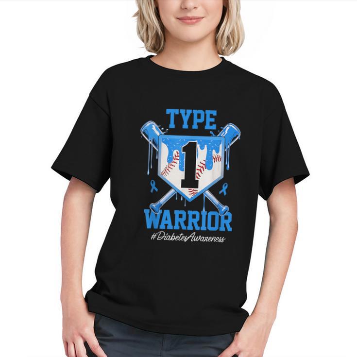 T1D Warrior Baseball Drip Diabetes Awareness Blue Ribbon Graphic Youth
