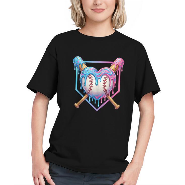 Valentines Baseball Heart Dripping Ice Cream Gen Z Alpha Graphic Youth