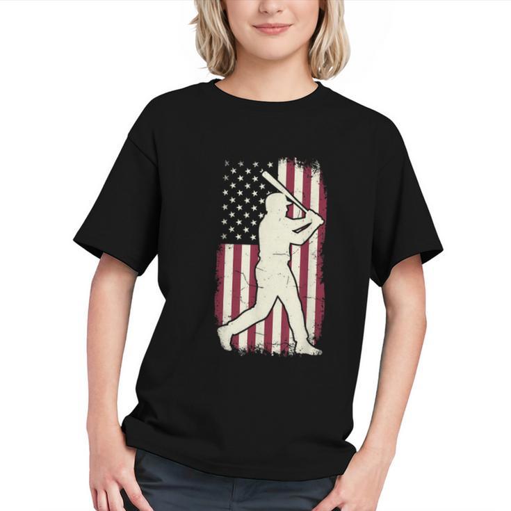 Vintage American Flag Baseball Batter Patriotic Home Run Graphic Youth