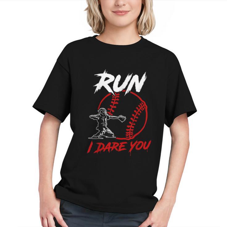 Vintage Baseball Catcher Boys Go Ahead Run I Dare You Graphic Youth