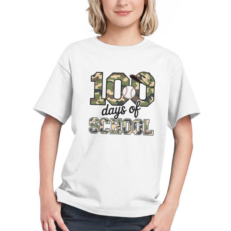 100 Days Of School Camo Baseball Camouflage For Kids Graphic Youth
