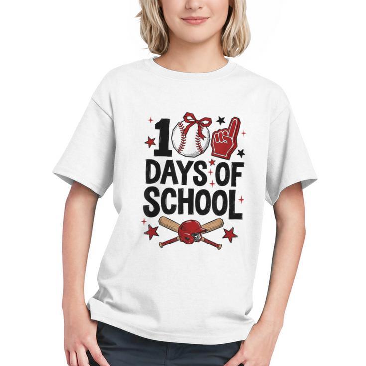 100 Days Of School Coquette Bow Baseball 100th Day Girl Kid Graphic Youth