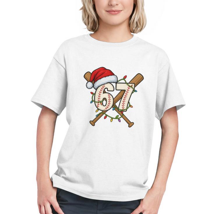 67 Baseball Xmas Lights Santa Hat Holiday Graphic Youth