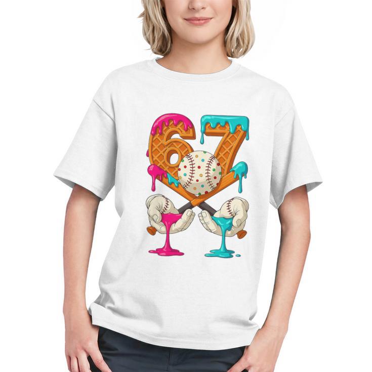 67 Ice Cream Drip Baseball Number 67 Player 67th Birthday Premium Tri-Blend Graphic Youth
