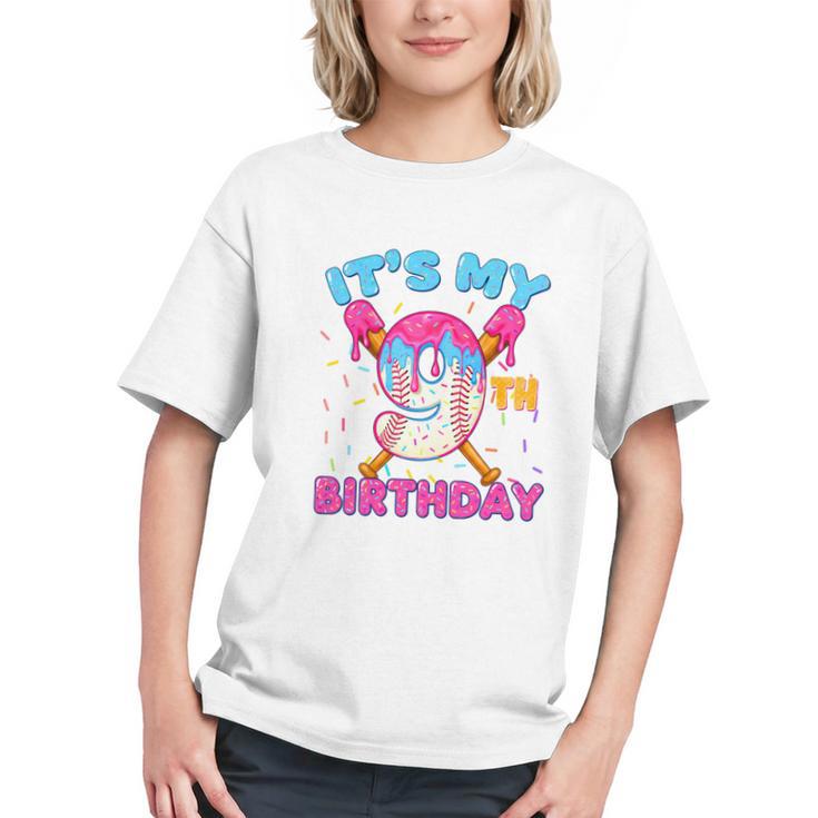 9th Birthday Baseball 9 Year Old Ice Cream Drip Boy Baseball Premium Tri-Blend Graphic Youth