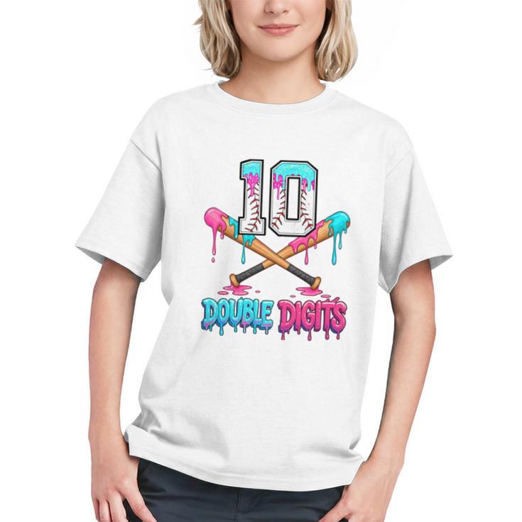 Baseball 10 Year Old Ice Cream Drip 10th Bday Double Digits Graphic Youth