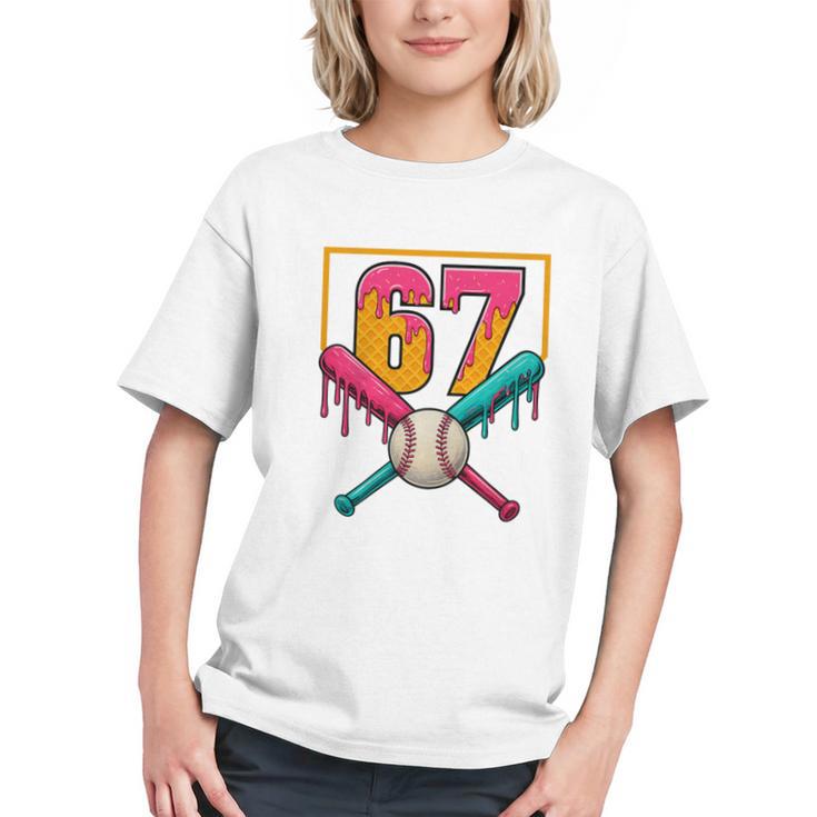 Baseball Ice Cream Drip Number 67 Player 67th Birthday Premium Tri-Blend Graphic Youth