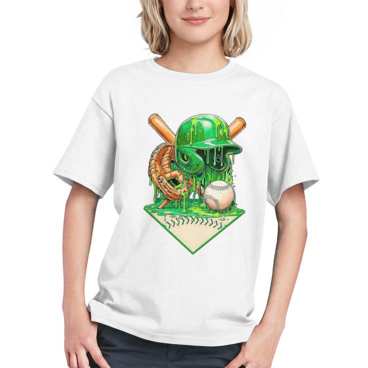Baseball Life Style Ice Cream Drip Green Premium Tri-Blend Graphic Youth