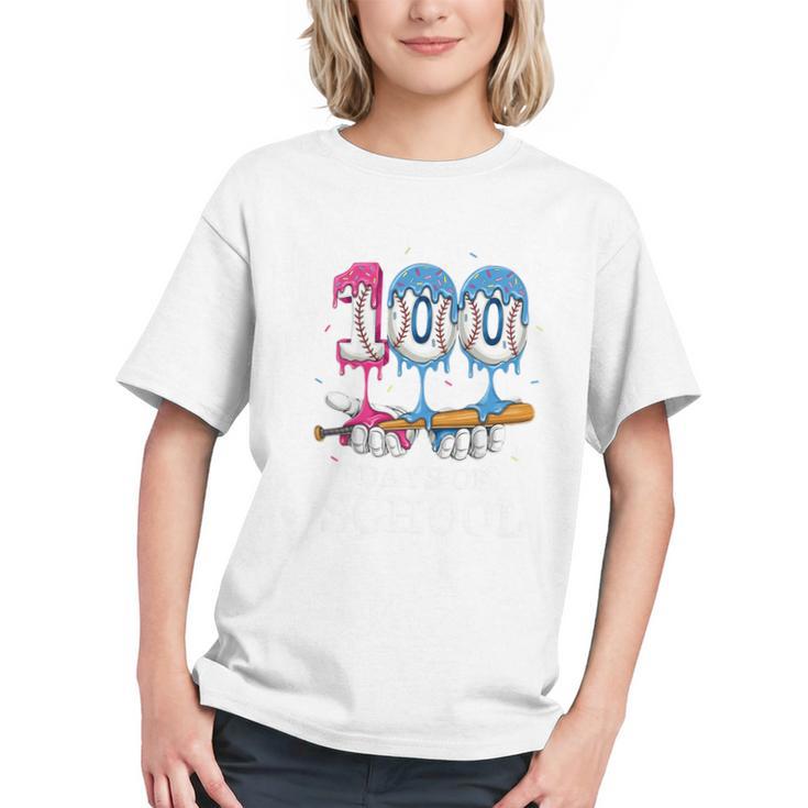 Baseball Player 100 Days Of School Sports Ice Cream Drip Premium Tri-Blend Graphic Youth