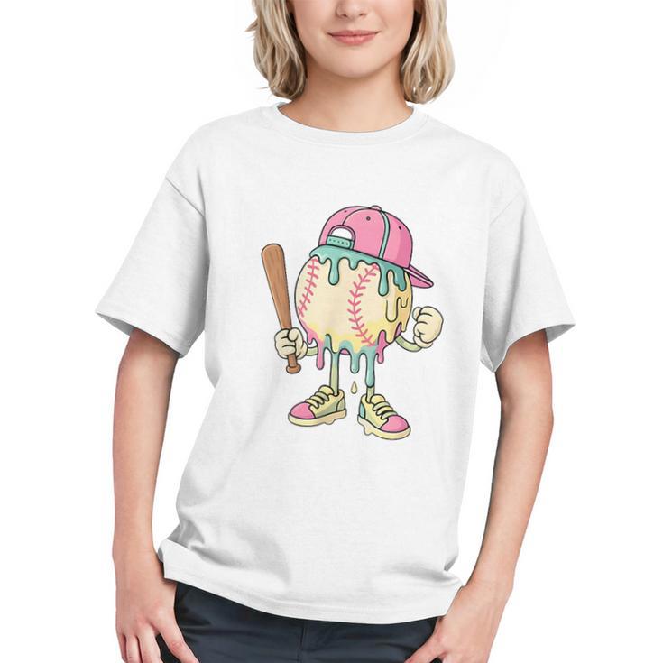 Cute Baseball Ice Cream Drip For Girls & Boys 2 Sides Graphic Youth