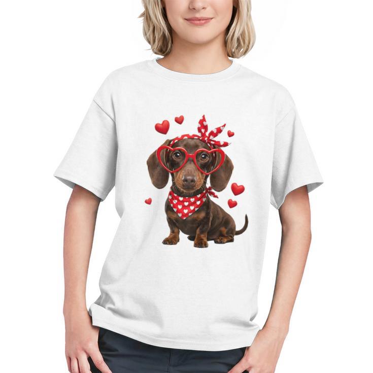 Dachshund Valentines Day Wiener Dog Lover Weenie Heart Raglan Baseball Tee Graphic Youth
