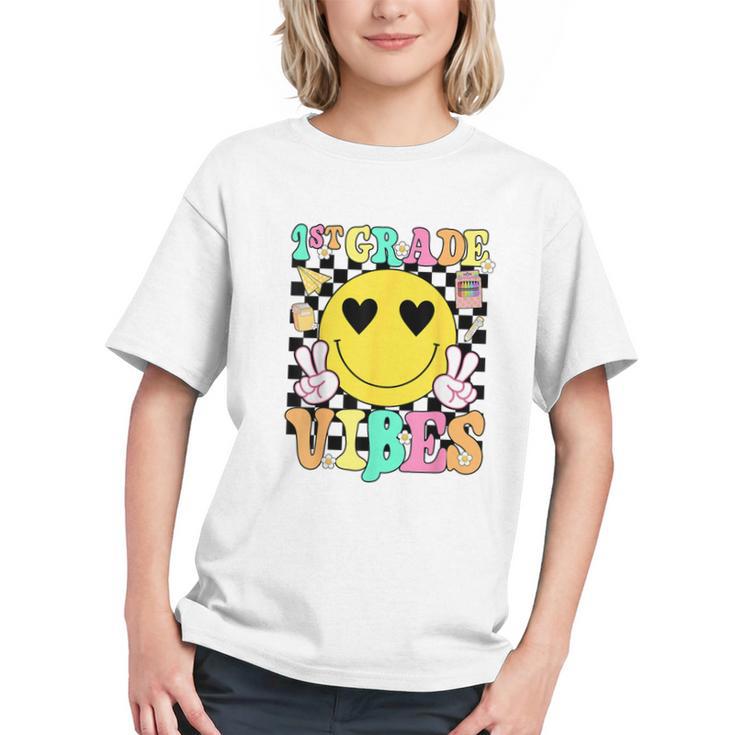 Girls 1st Grade Vibes Smile Face Back To School First Grade Graphic Youth