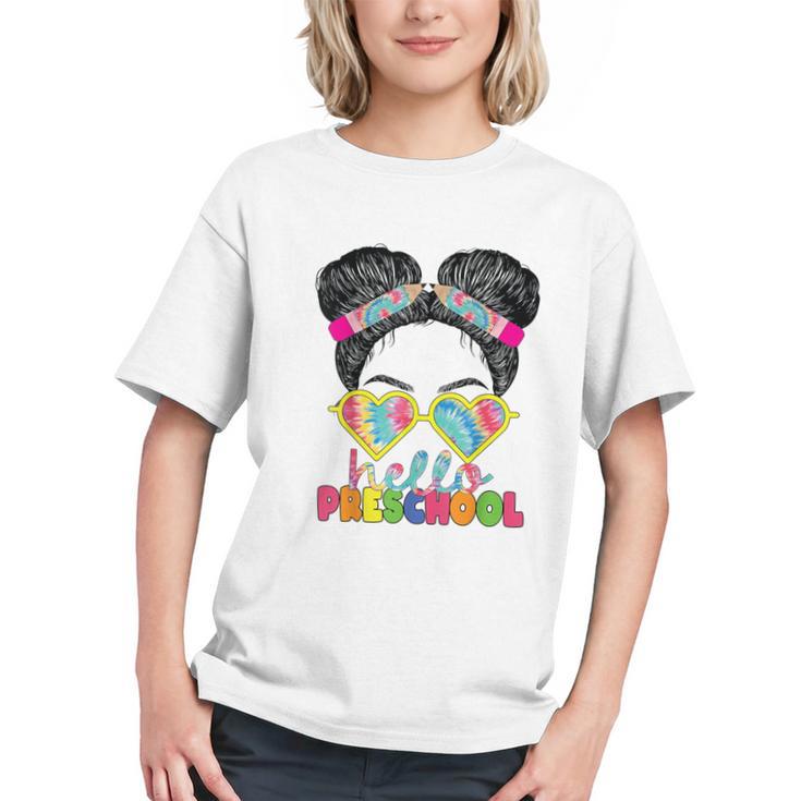 Groovy Tie Dye Preschool Messy Bun Back to School Youth T-Shirt