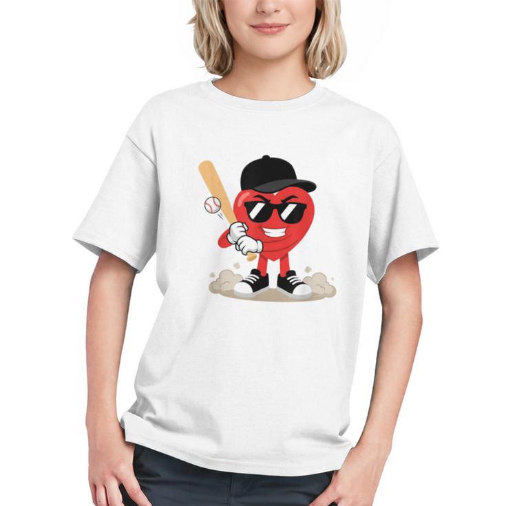 Heart Playing Baseball Valentine Baseball Graphic Youth